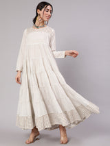 White Gold Print Tiered Maxi Dress - Elganza