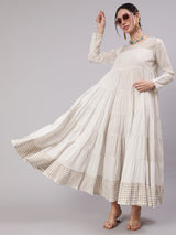 White Gold Print Tiered Maxi Dress - Elganza