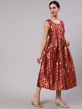 Maroon Jacquard Zari Work Wrap Dress - Elganza