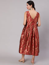 Maroon Jacquard Zari Work Wrap Dress - Elganza