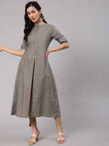 Grey Gold Print A-Line Kurta - Elganza