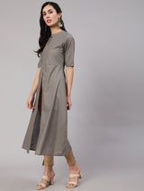 Grey Gold Print A-Line Kurta - Elganza