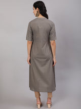Grey Gold Print A-Line Kurta - Elganza