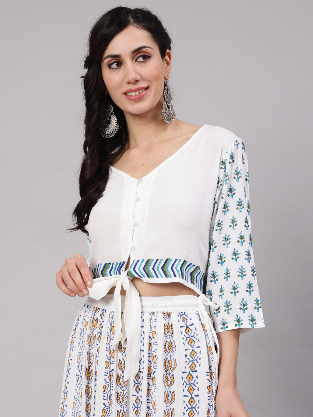 White Block Print Top - Elganza