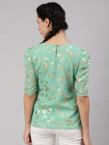Sea Green Foil Print Top - Elganza
