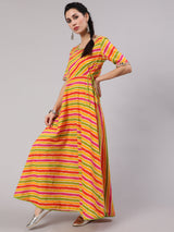 Multicolor Leheriya Print Maxi Dress - Elganza