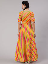 Multicolor Leheriya Print Maxi Dress - Elganza