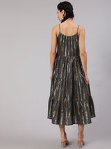 Grey Lurex Striped Tiered Dress - Elganza