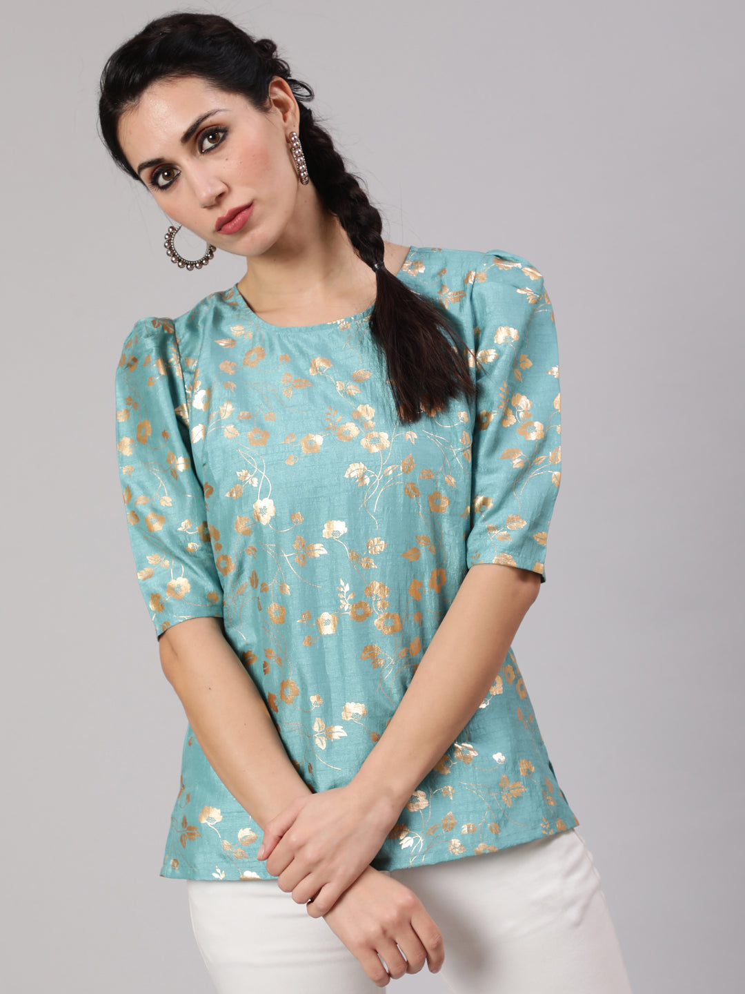 Blue Foil Print Top - Elganza