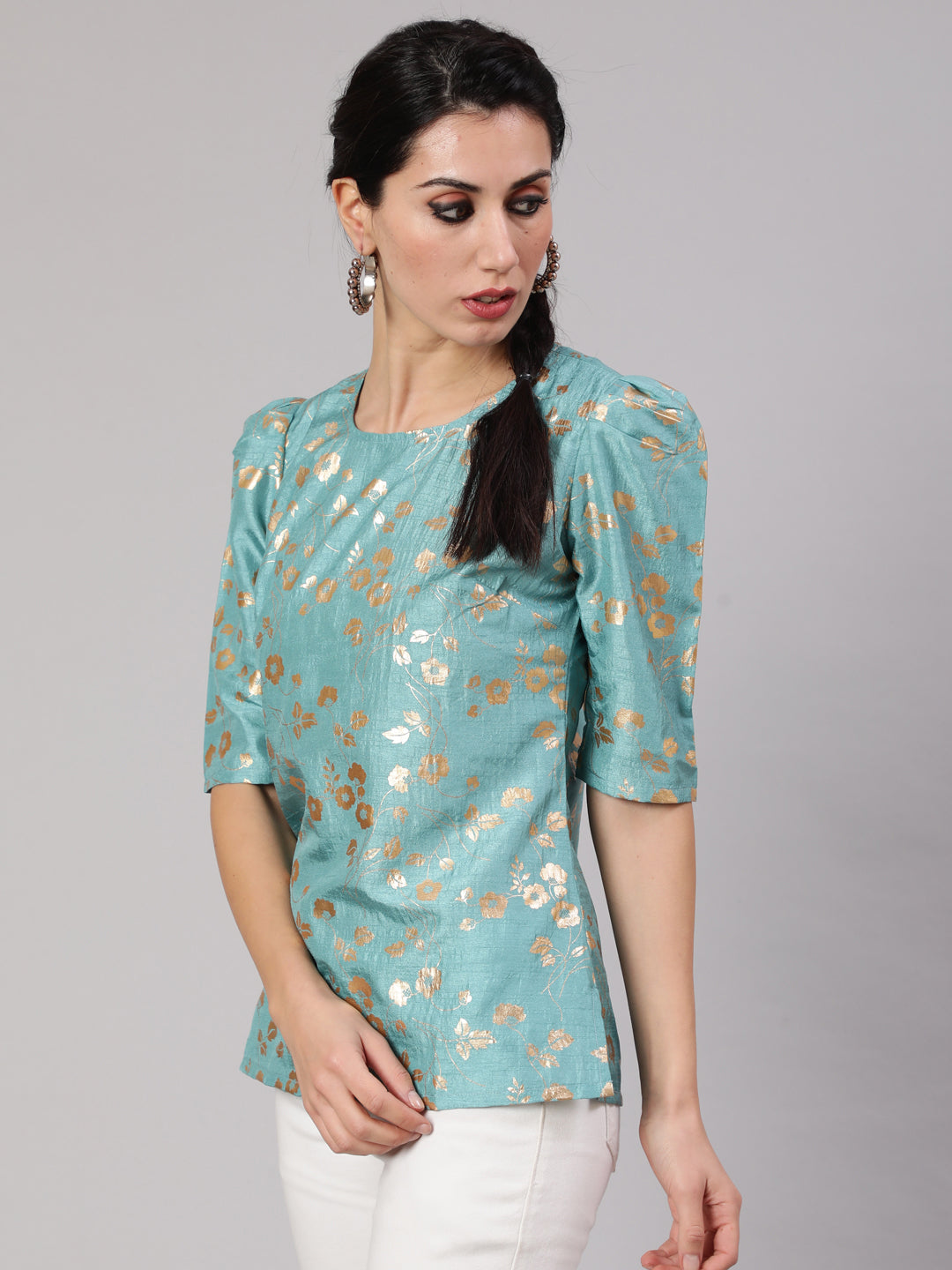 Blue Foil Print Top - Elganza