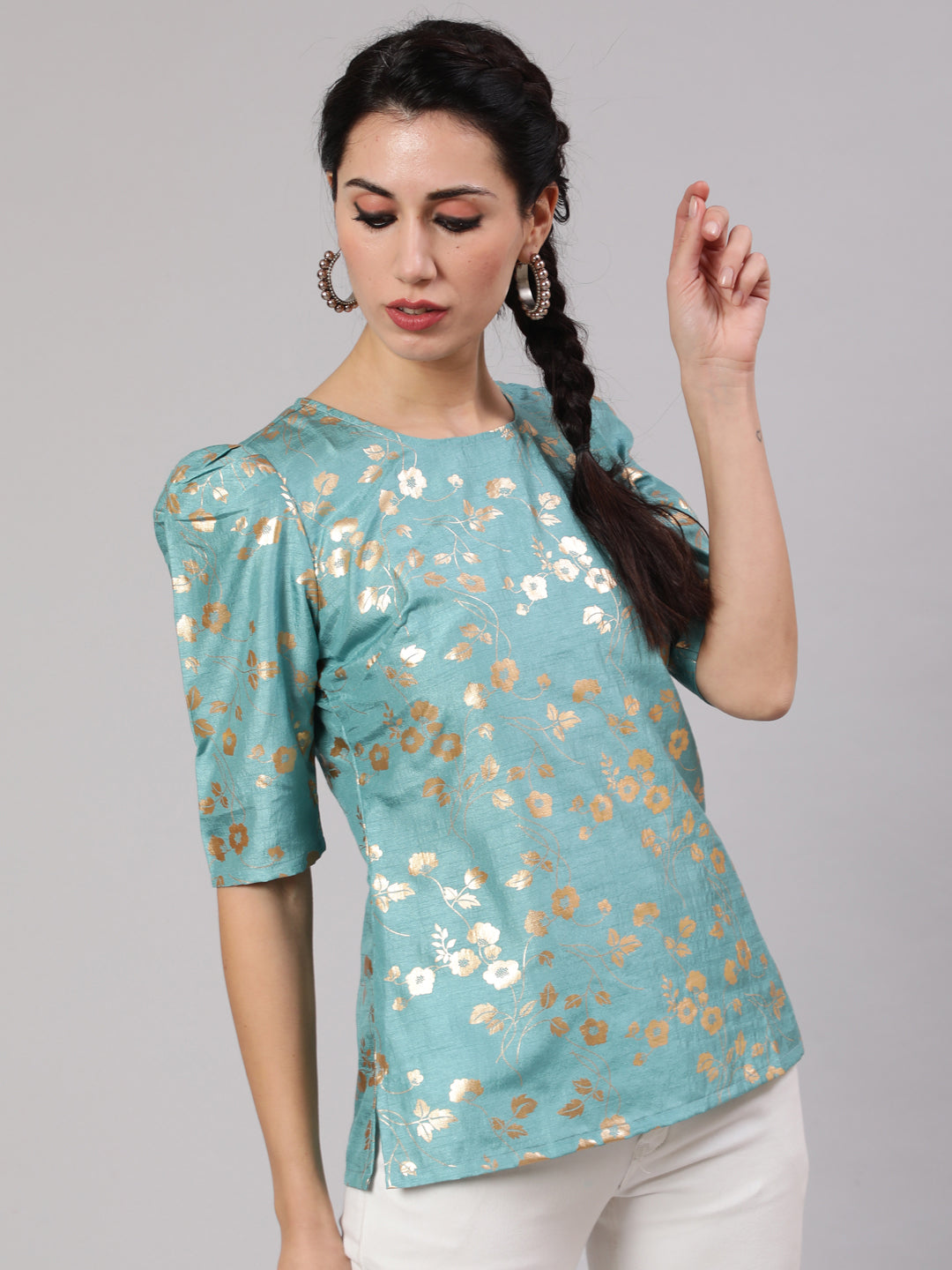 Blue Foil Print Top - Elganza