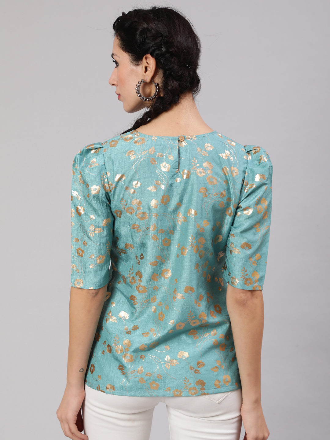 Blue Foil Print Top - Elganza