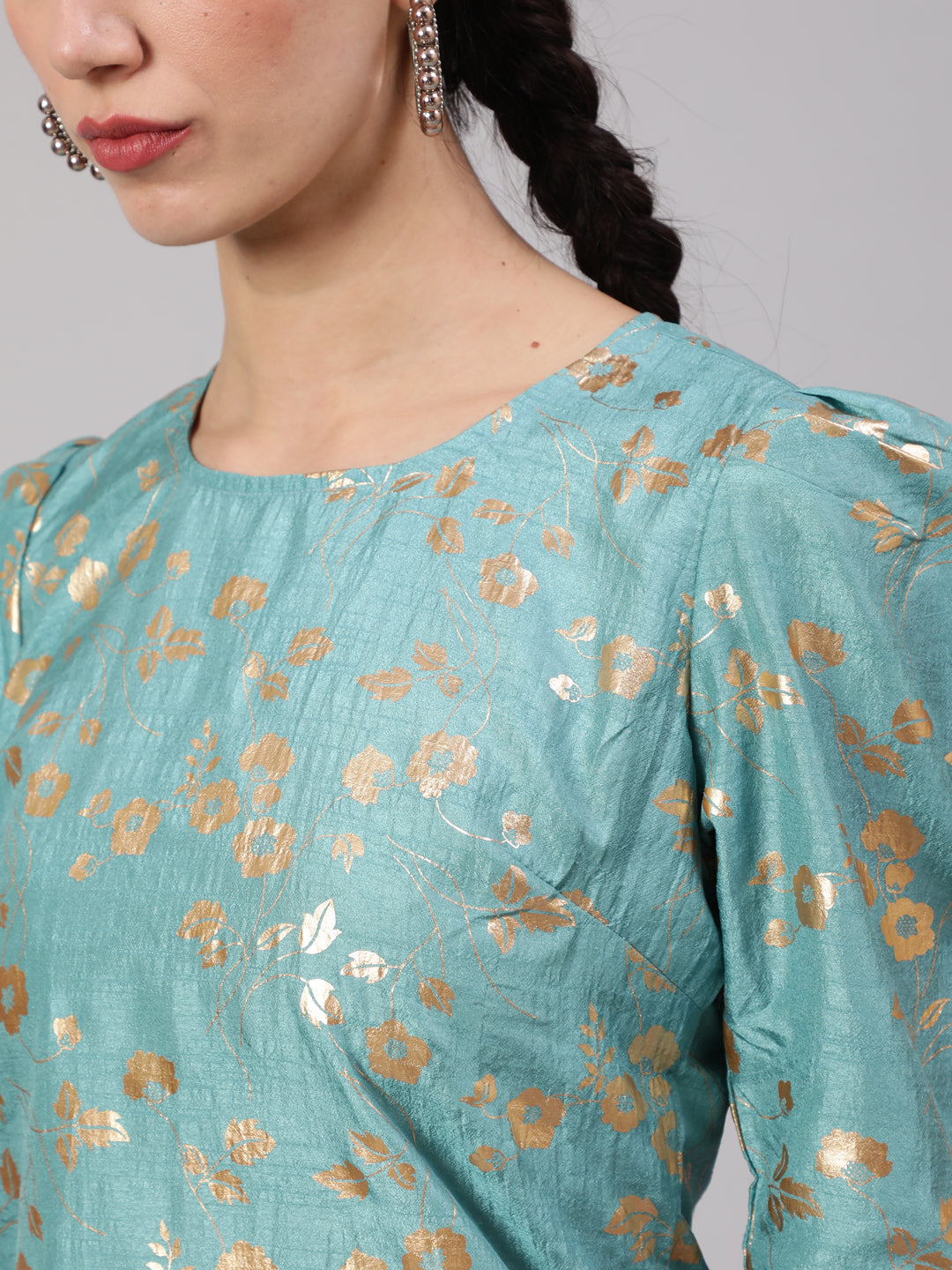 Blue Foil Print Top - Elganza