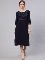 Navy Blue Straight Kurta - Elganza