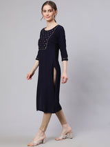 Navy Blue Straight Kurta - Elganza