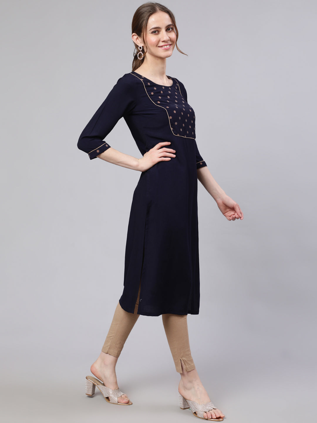 Navy Blue Straight Kurta - Elganza