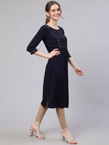 Navy Blue Straight Kurta - Elganza