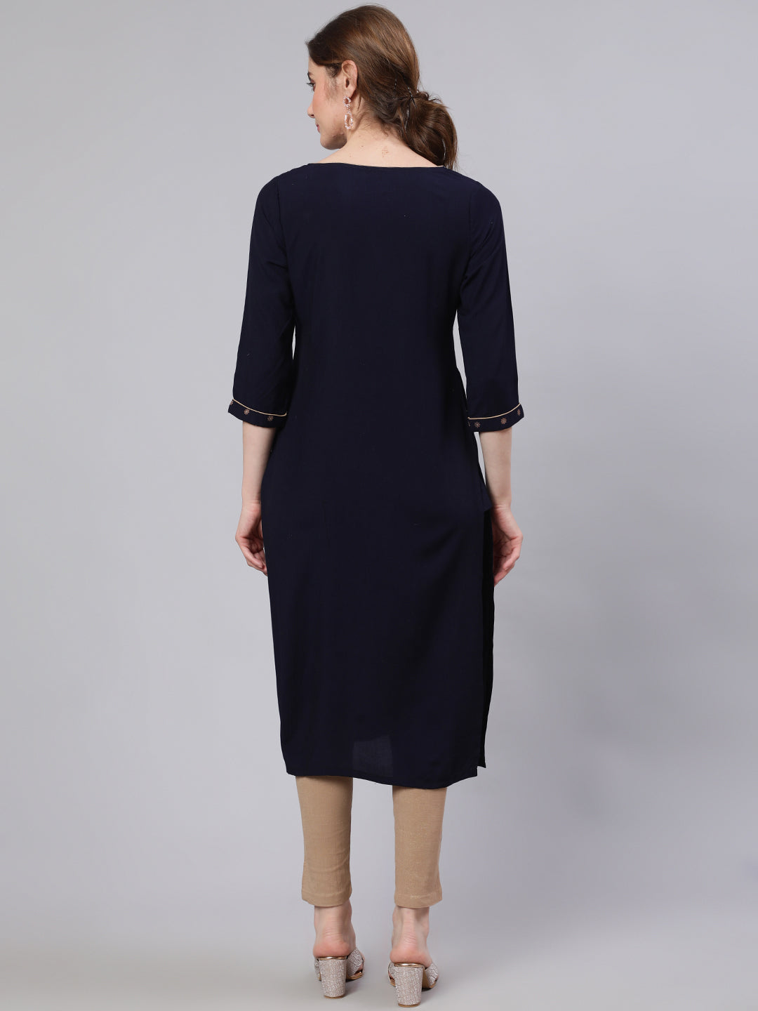 Navy Blue Straight Kurta - Elganza