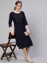 Navy Blue Straight Kurta - Elganza