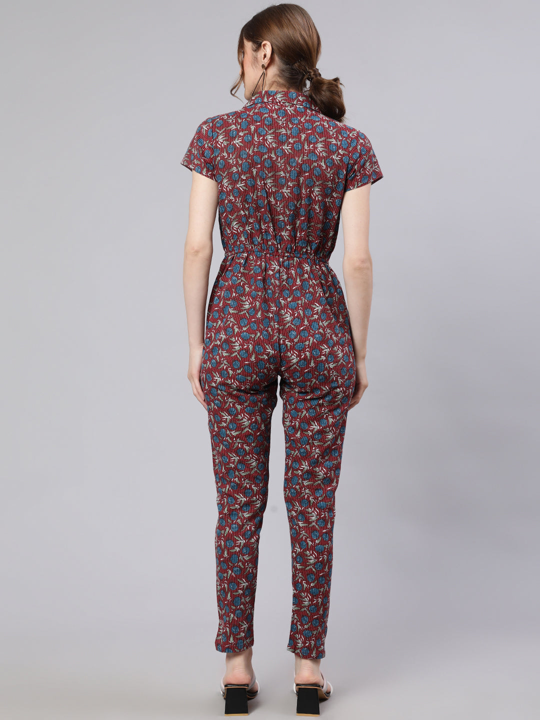 Maroon Kantha Work Jumpsuit - Elganza