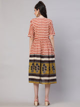 Red & Olive Chevron Print Midi Dress - Elganza