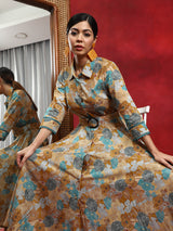 Multicolor Floral Print Button Down Dress - Elganza