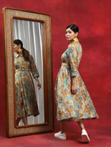 Multicolor Floral Print Button Down Dress - Elganza