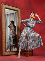 Multicolor Floral Print Button Down Dress - Elganza