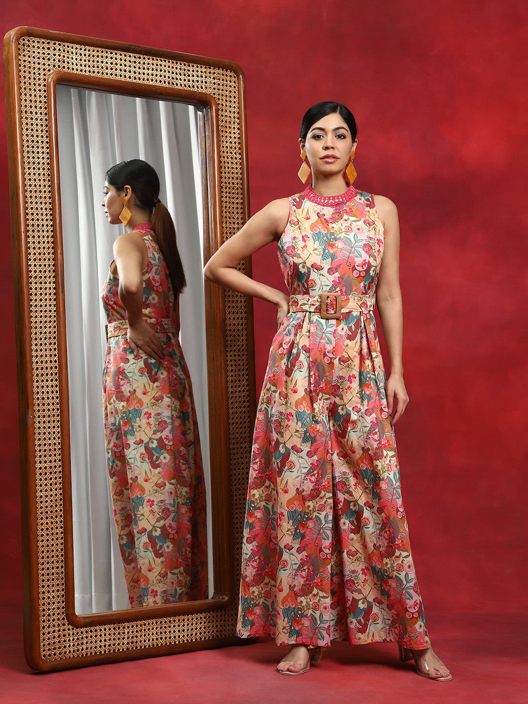 Multicolor Floral Print Dungaree - Elganza