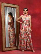 Multicolor Floral Print Dungaree - Elganza