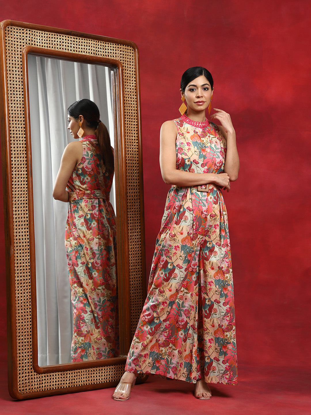 Multicolor Floral Print Dungaree - Elganza