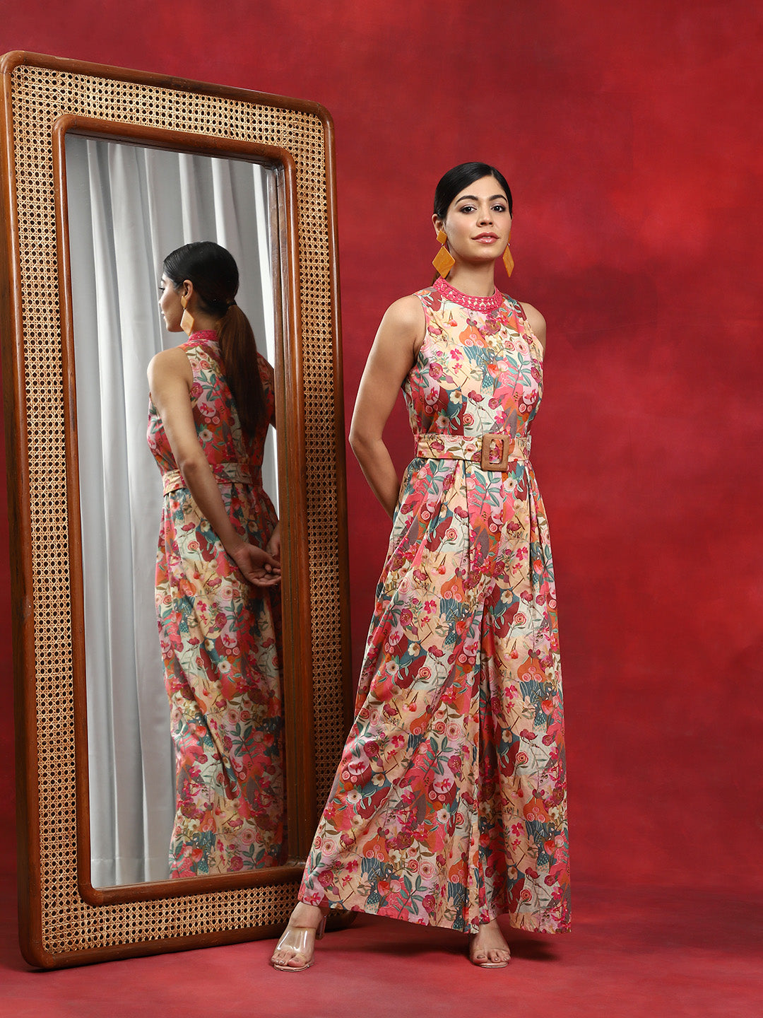 Multicolor Floral Print Dungaree - Elganza