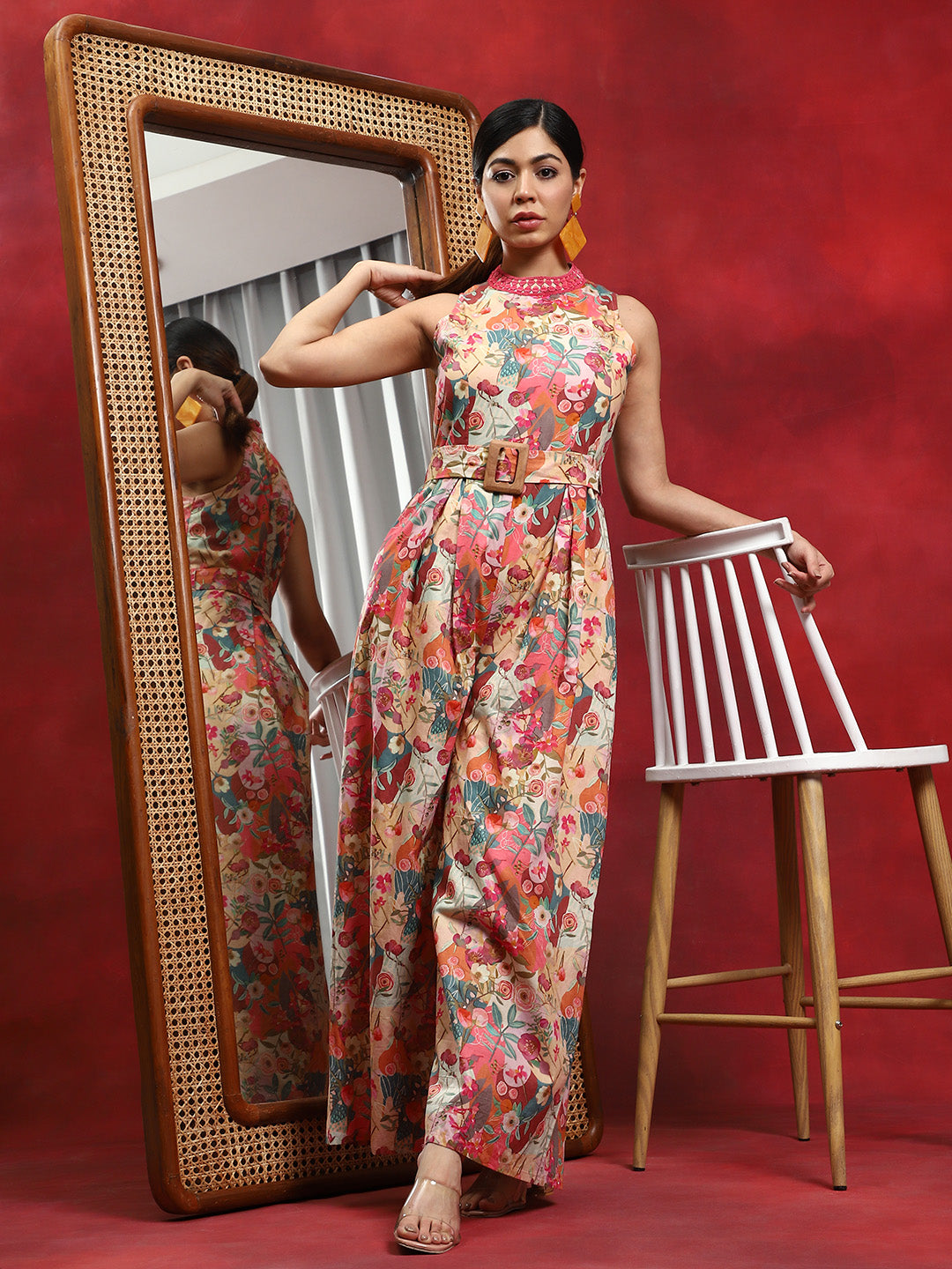 Multicolor Floral Print Dungaree - Elganza