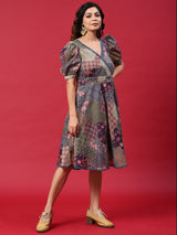 Multicolor Floral Print A-Line Dress - Elganza