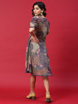 Multicolor Floral Print A-Line Dress - Elganza