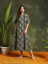 Green Floral Print Dress - Elganza