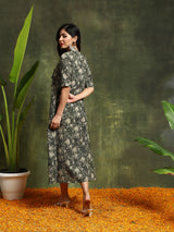 Green Floral Print Dress - Elganza