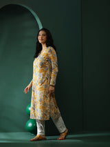 Cream Ethnic Motifs Kurta - Elganza