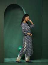 Navy Blue & White Printed Couple Combo Set - Elganza