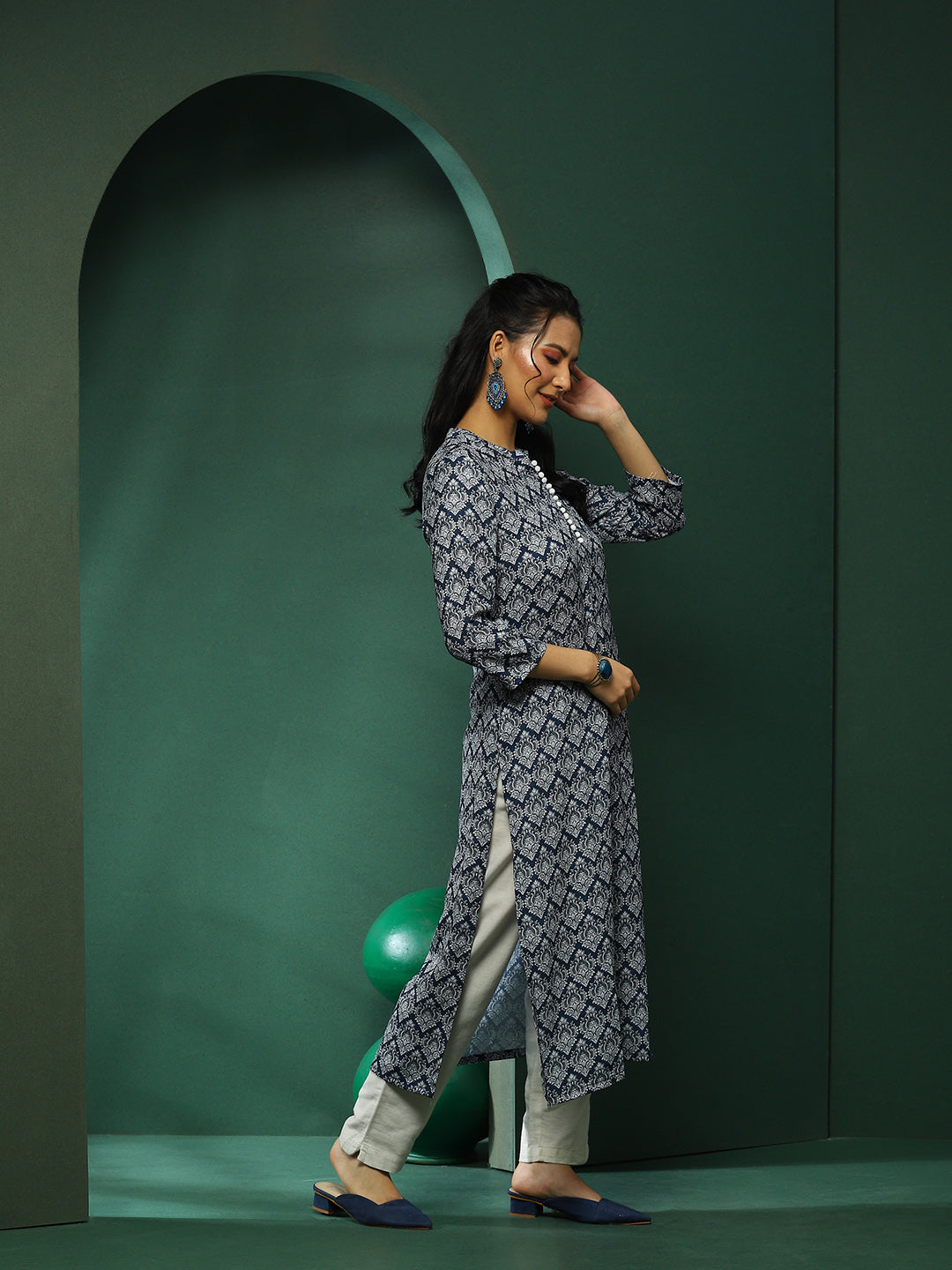 Navy Blue & White Printed Couple Combo Set - Elganza