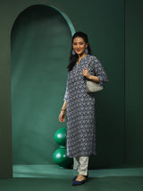 Navy Blue & White Printed Couple Combo Set - Elganza