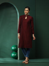 Wine Sweetheart Neck Kurta - Elganza