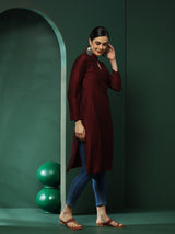 Wine Sweetheart Neck Kurta - Elganza