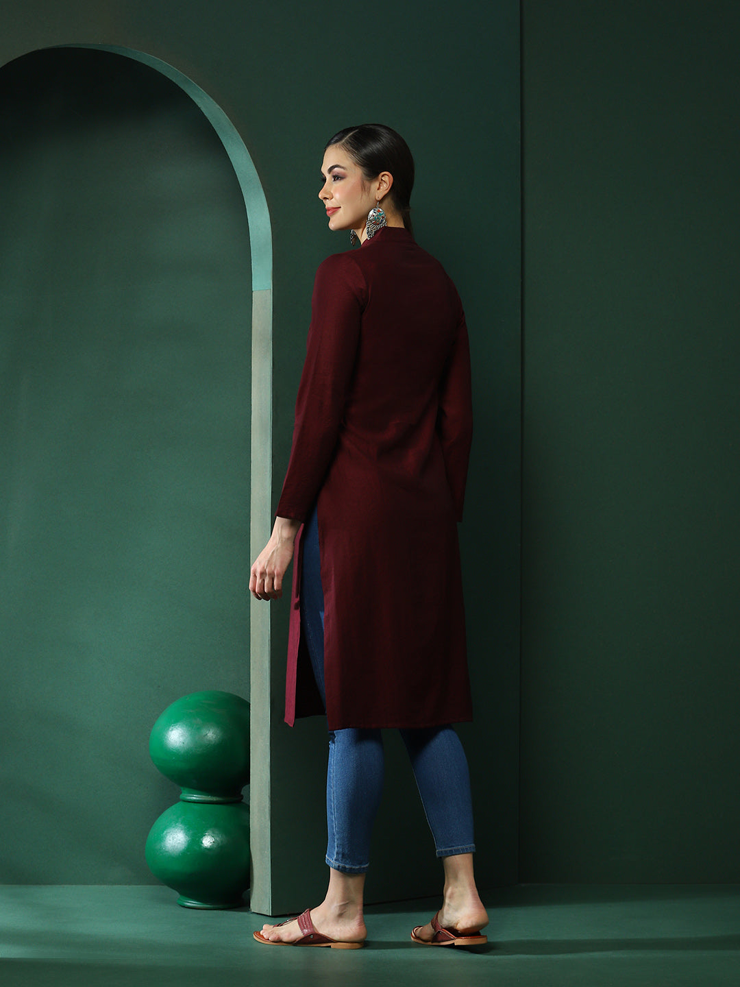 Wine Sweetheart Neck Kurta - Elganza