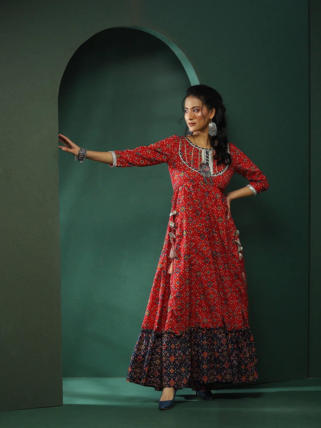 Red Patola Print Couple Combo Set - Elganza