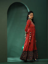 Red Patola Print Couple Combo Set - Elganza