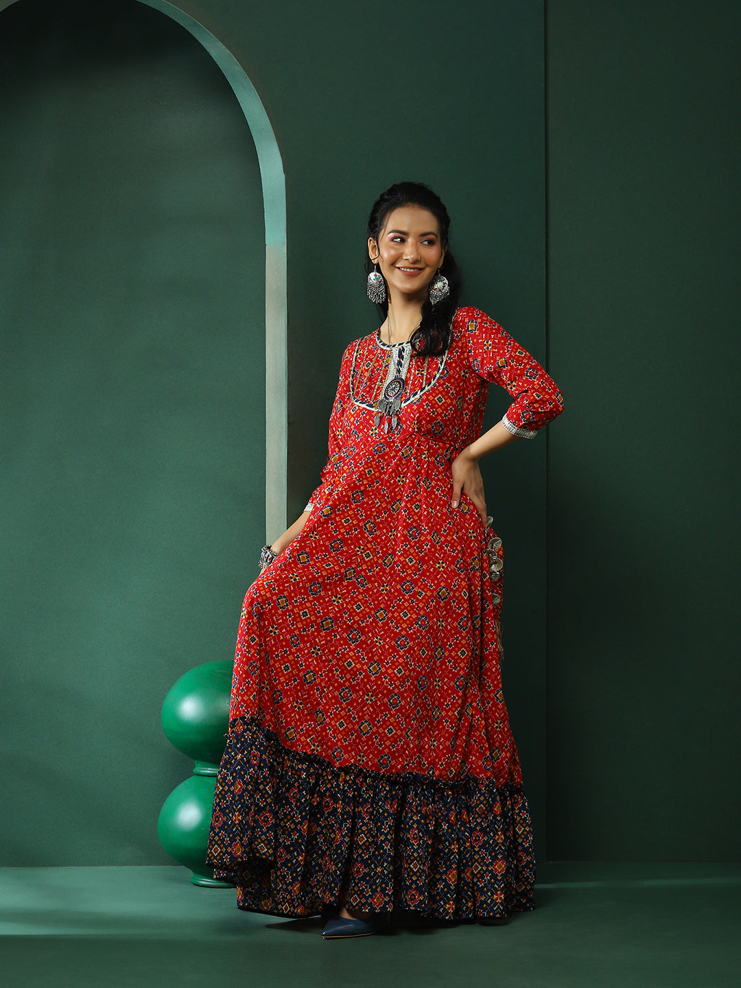 Red Patola Print Couple Combo Set - Elganza