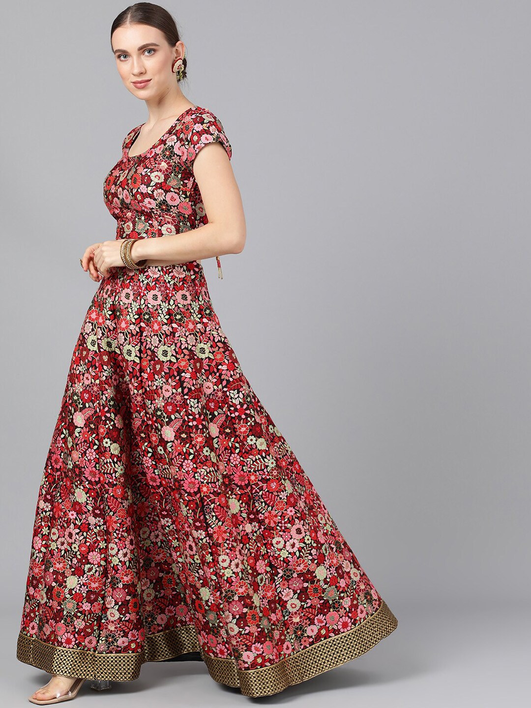 Multicolor Floral Print Lehenga Choli With Dupatta - Elganza