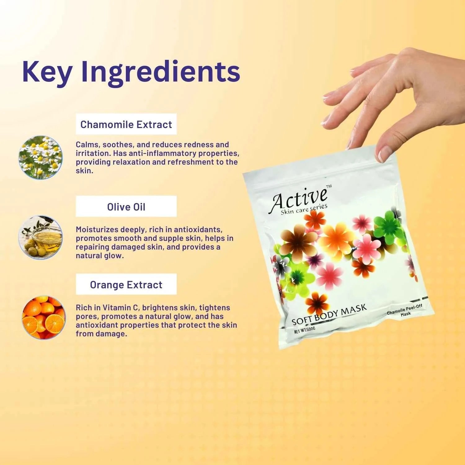 Active Chamomile Peel-Off Mask with Olive & Orange Extract – 500gm