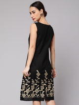 Black Midi Dress with Gota Embroidery - Elganza